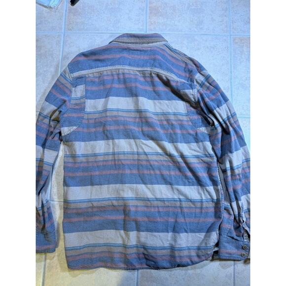 VANS Off The Wall Flannel Mens Large Button Shirt Long Sleeve Striped Grey Blue - Picture 7 of 7